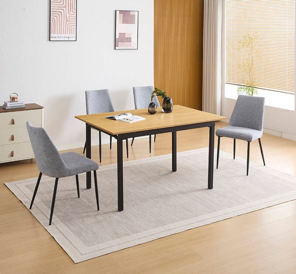 MESA EXTENSIBLE 140/180X90+4 SILLAS BEIGE O GRIS PATAS NEGRAS