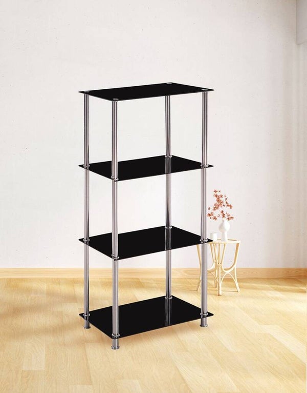 ESTANTERIA CRISTAL NEGRO Y ACERO 60CMS