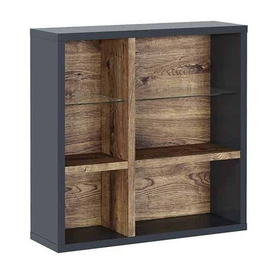 ESTANTERIA CON CRISTAL GRÁFITO-ROBLE