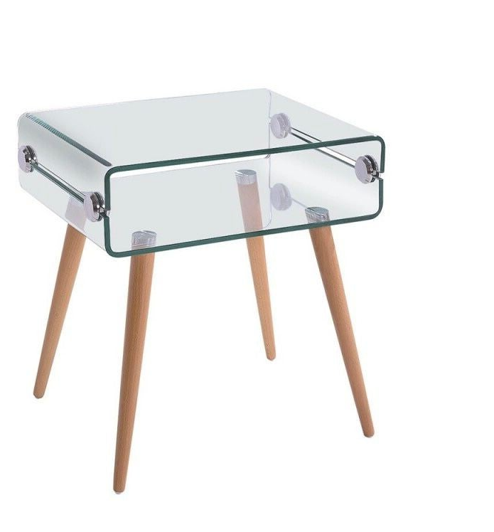 MESA AUXILIAR CRISTAL CURVADO PATAS DE MADERA
