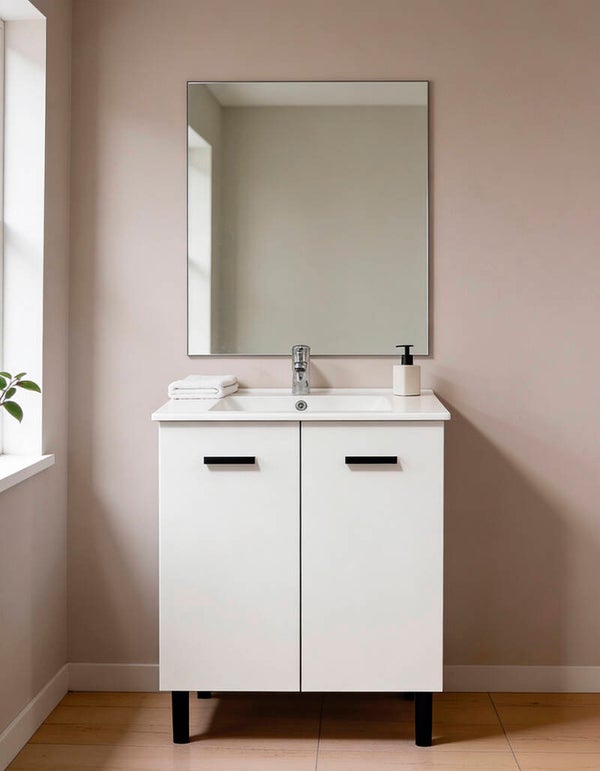 MUEBLE DE BAÑO COMPLETO 2 PUERTAS 60CMS BLANCO SEMIBRILLO