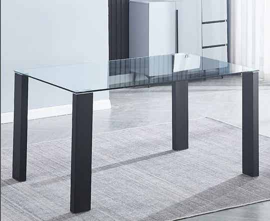 MESA DE CRISTAL 150X90 PATAS NEGRAS