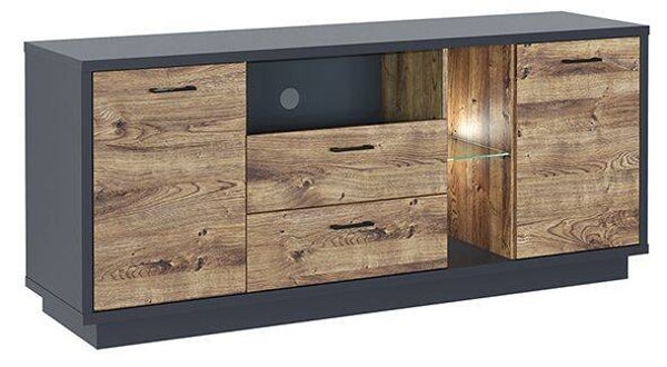 MUEBLE DE TV CON LUCES LED GRÁFITO-ROBLE