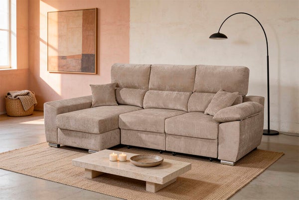SOFÁ CHAISE LONGUE 258CM ASIENTOS DESLIZANTES IZQUIERDO BEIGE