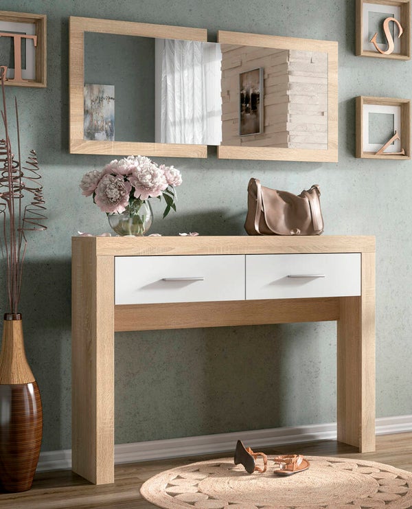 RECIBIDOR 2 CAJONES CON ESPEJO 115CM VARIOS COLORES