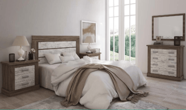 CABECERO+2 MESAS DE NOCHE TRES CAJONES+1 CÓMODA+1 ESPEJO