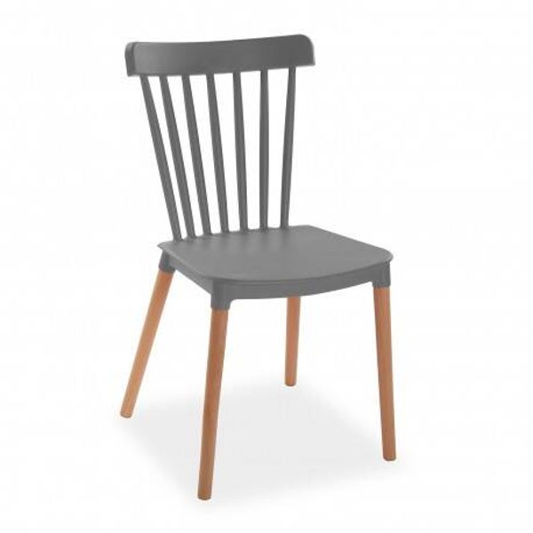 X4 SILLAS POLIPROPILENO GRIS Y PATAS DE MADERA