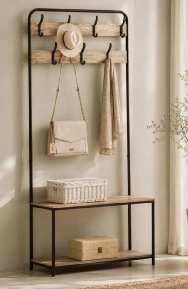 PERCHERO MADERA Y METAL CON ASIENTO 80CMS