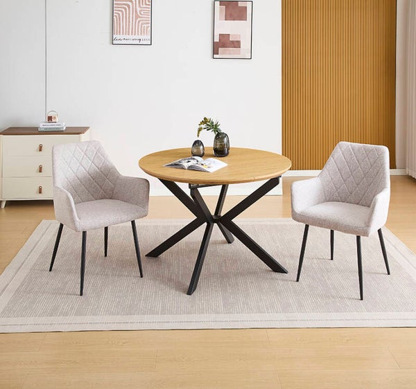 MESA REDONDA EXTENSIBLE 100 A 140 CMS + X2 SILLONES GRIS O BEIGE