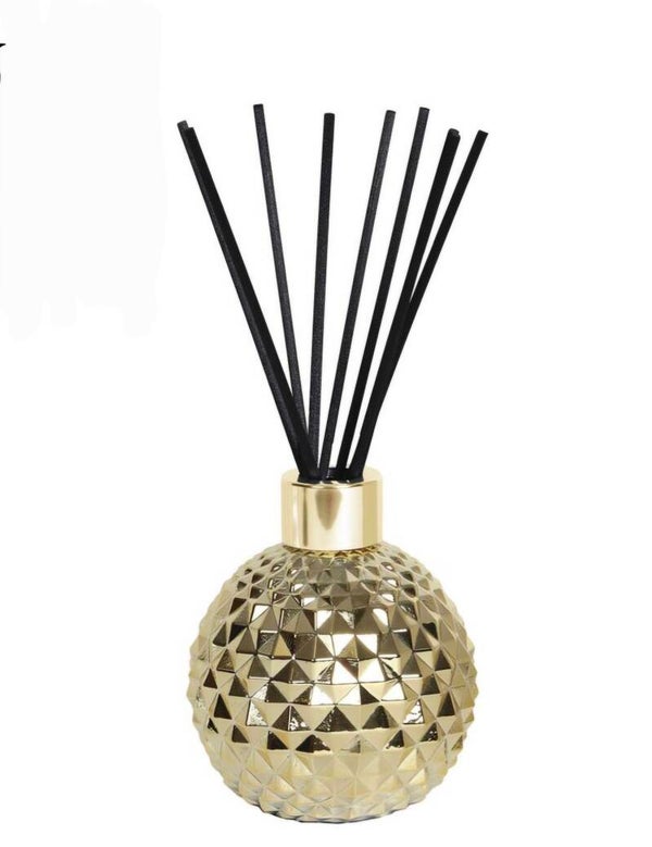 Gold Decorative Empty Reed Diffuser Bottle and 50 Black Fibre Reeds 8cm x 8cm