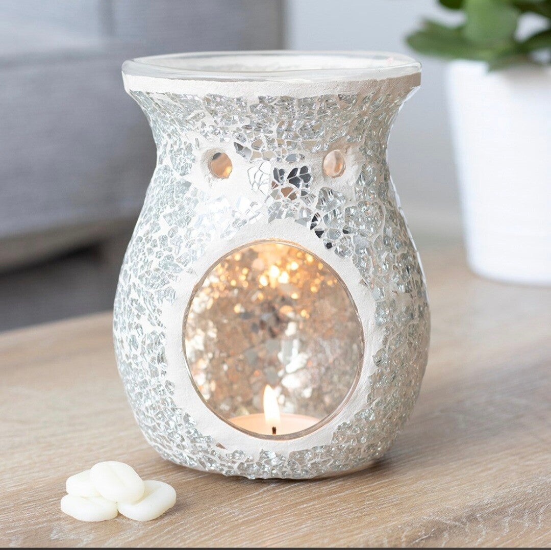 Crackle Glass Large Tealight Burner Silver 13.5cm