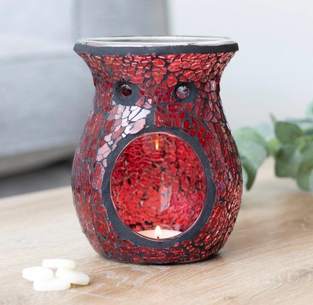Crackle Glass Large Tealight Burner Red 13.5cm