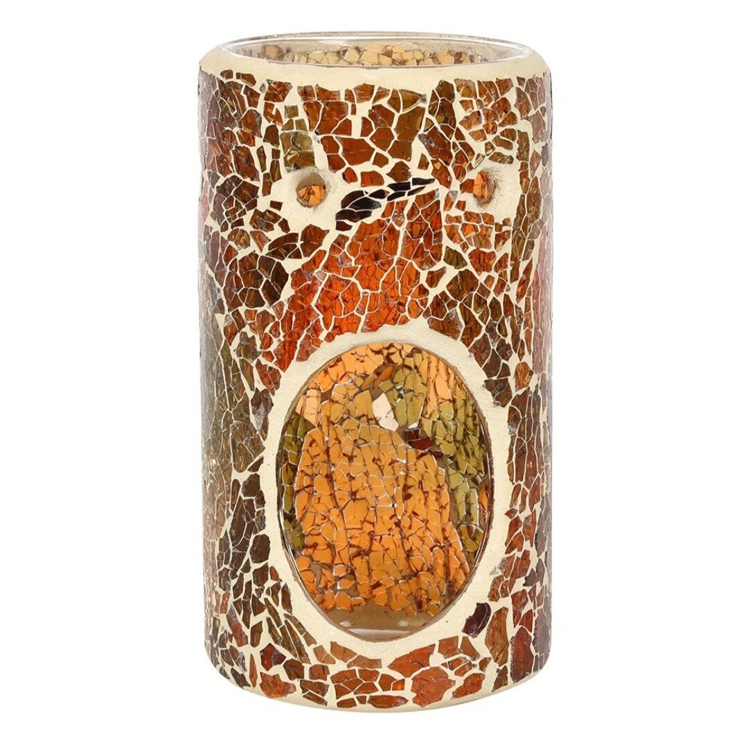 Crackle Glass Pillar Tealight Burner Brown 14.5cm