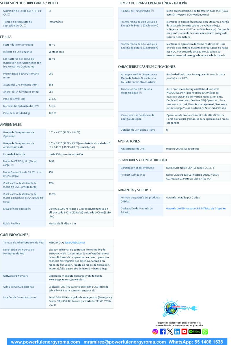 ESPECIFICACIONES 2 UPS S3M10K-NIB DOBLE CONVERSIÓN