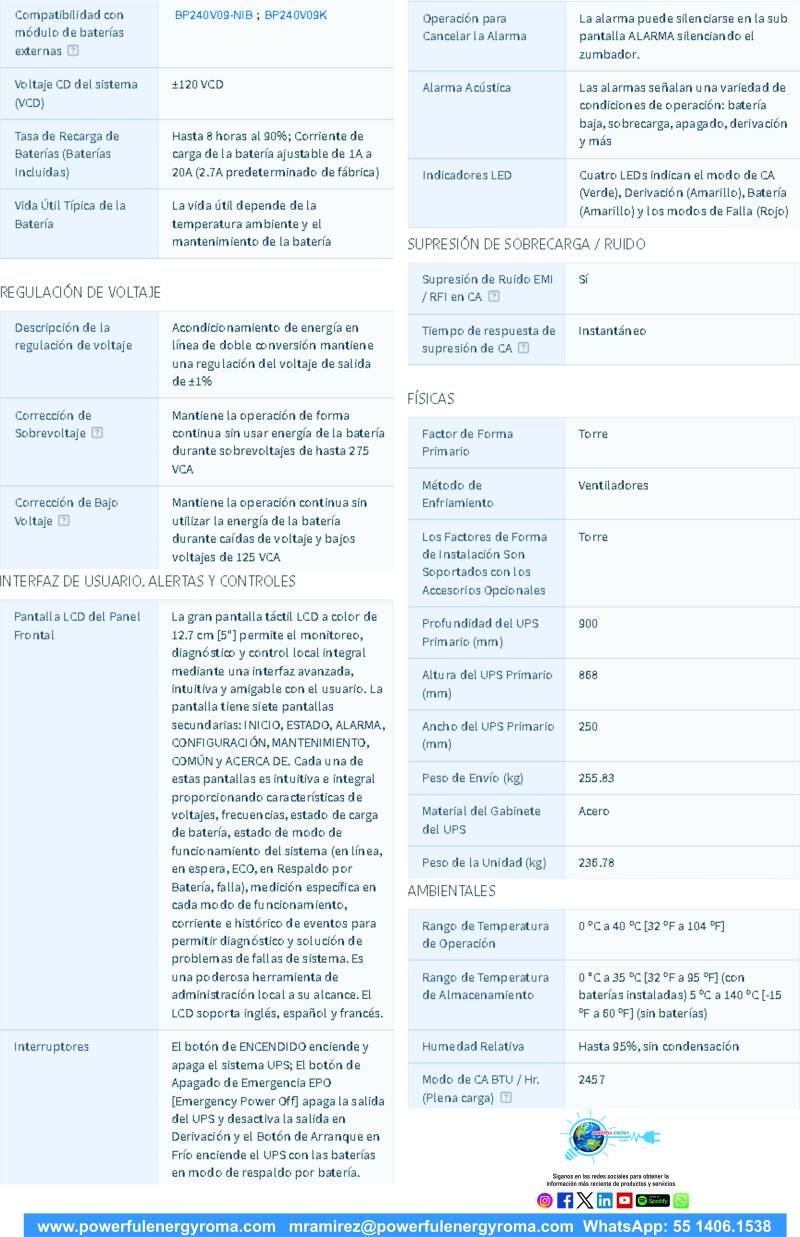ESPECIFICACIONES 2 UPS S3M10K-NIB DOBLE CONVERSIÓN