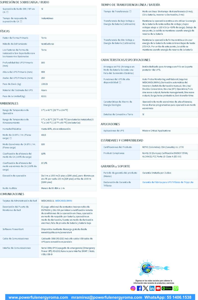 ESPECIFICACIONES 2 UPS S3M30K DOBLE CONVERSIÓN