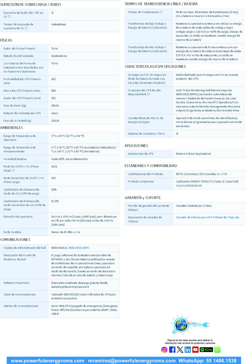ESPECIFICACIONES 2 UPS S3M30K DOBLE CONVERSIÓN