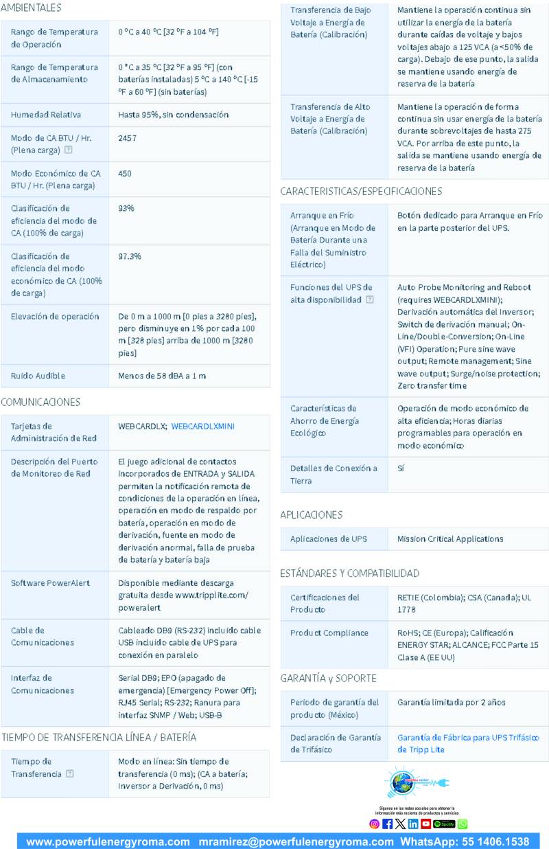 ESPECIFICACIONES 2 UPS S3M10K-NIB DOBLE CONVERSIÓN