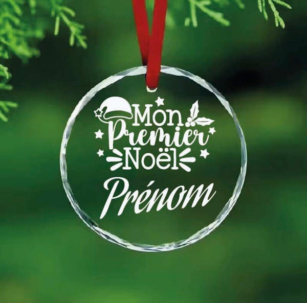 Boule de Noël en verre effet cristal – “Mon premier Noël” personnalisée avec prénom – Gravure 2D au laser CO₂ (Copie)