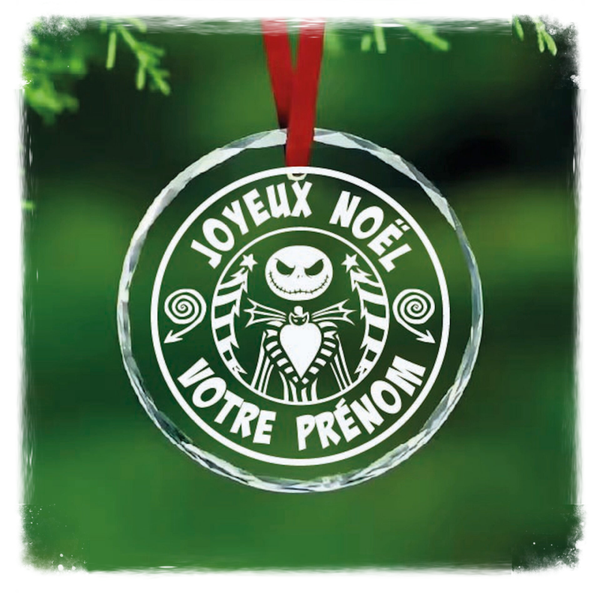 Boule de Noël personnalisée en verre effet cristal – Jack – Gravure 2D laser CO₂