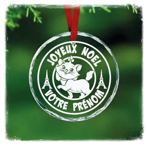 Boule de Noël personnalisée en verre effet cristal – Les aristochats– Gravure 2D laser CO₂