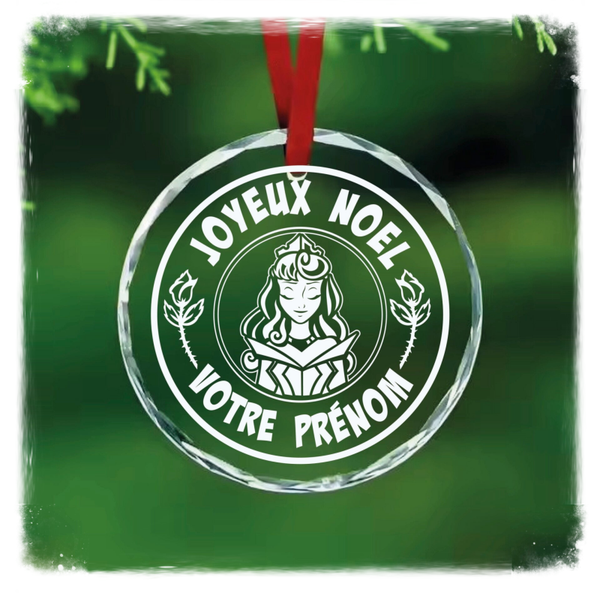 Boule de Noël personnalisée en verre effet cristal – Aurore – Gravure 2D laser CO₂