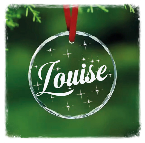 Boule de Noël en verre effet cristal – personnalisée avec prénom – Gravure 2D au laser CO₂