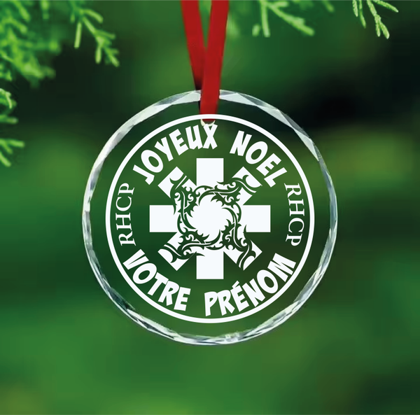 Boule de Noël Rock – Gravée verre effet cristal – Groupes de rock légendaires – Cadeau fan de musique – Création artisanale unique