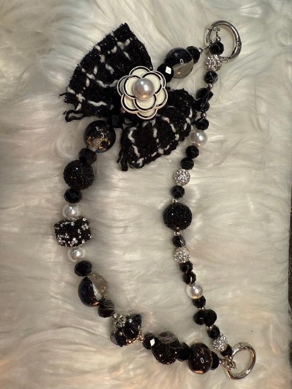 Elegant Black & Pearl Bag Chain Keychain IDK100020