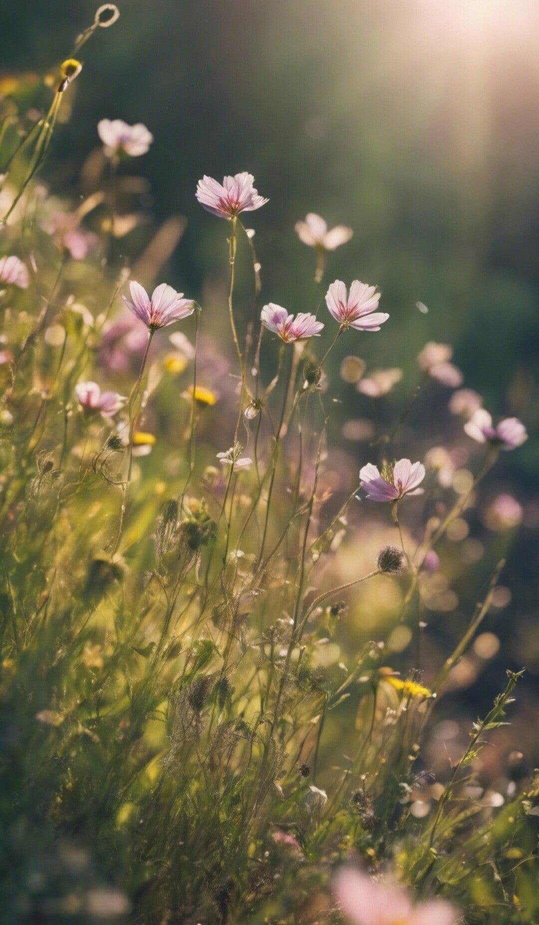 Lilac wild flowers in gentle sunlight