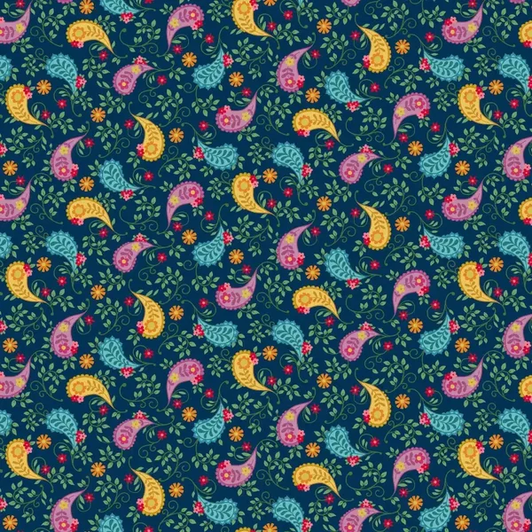 Makower 1652 B Whimsy Paisley Navy