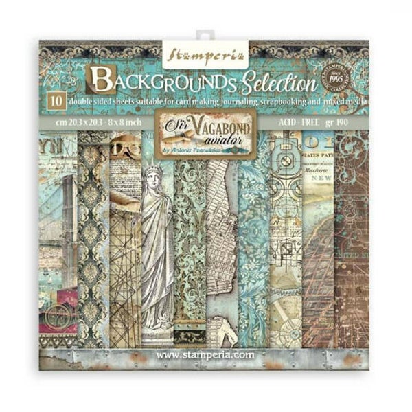 Stamperia - Sir Vagabond Aviator - 8"x8" - Paper Pack - Backgrounds Selection