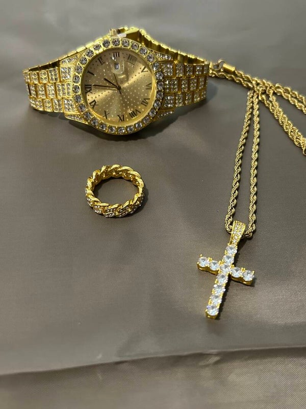 Watch,cross necklace and ring