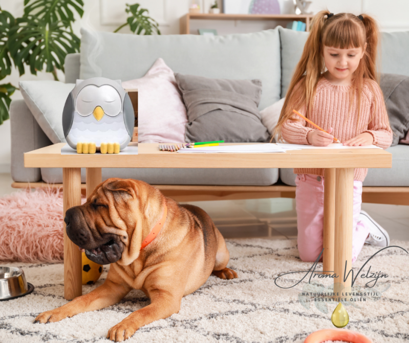 Feather The Oil diffuser met meisje en hond