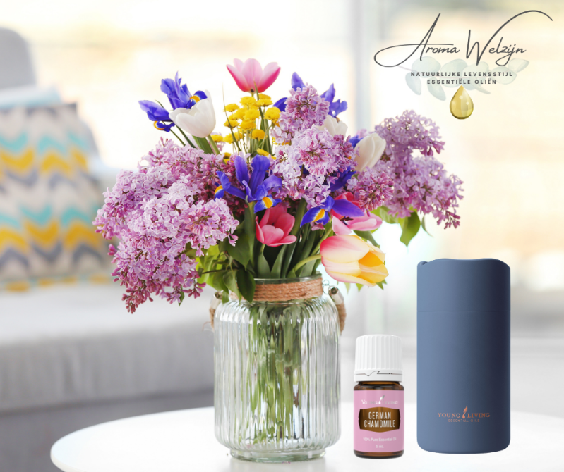 Wanderful Nebuliser (donkerblauw) met olie en bloemen Aroma Welzijn