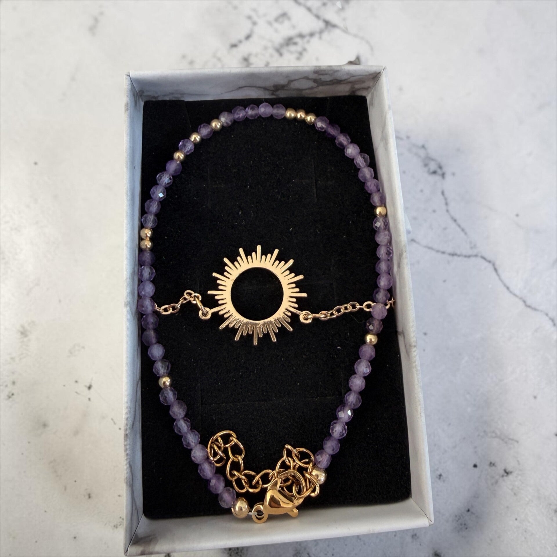 Ametyst og sol armbånd (2stk)