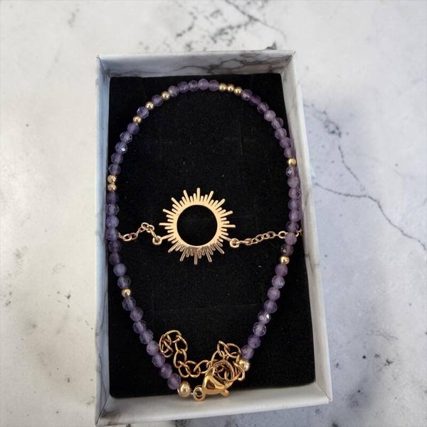 Ametyst og sol armbånd (2stk)