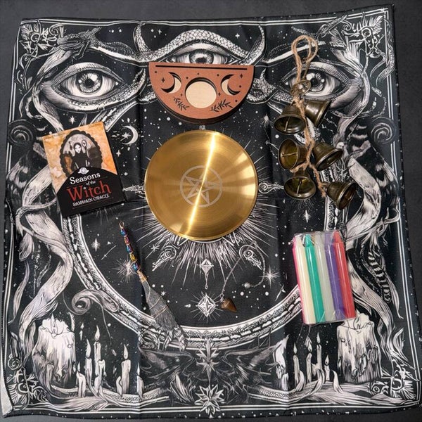 Tarot og hekse altarsett med duk, kort og tilbehør