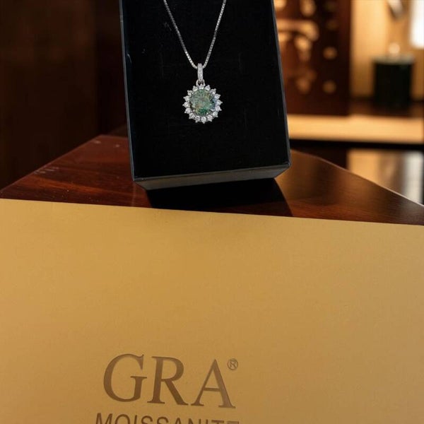 2ct grønn Moissanite halskjede med GRA