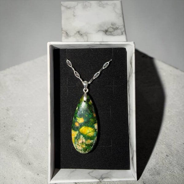 Ocean Jasper cabochon halskjede i sølv