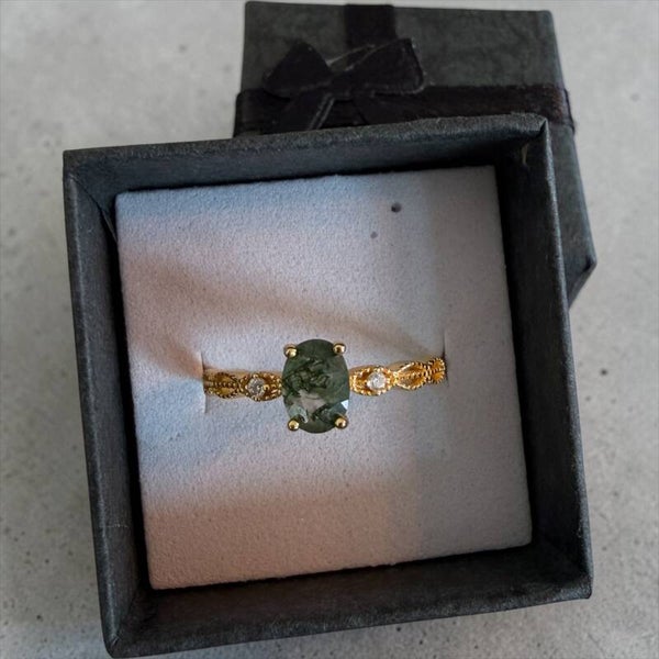 Gullbelagt sølv Moseagat ring