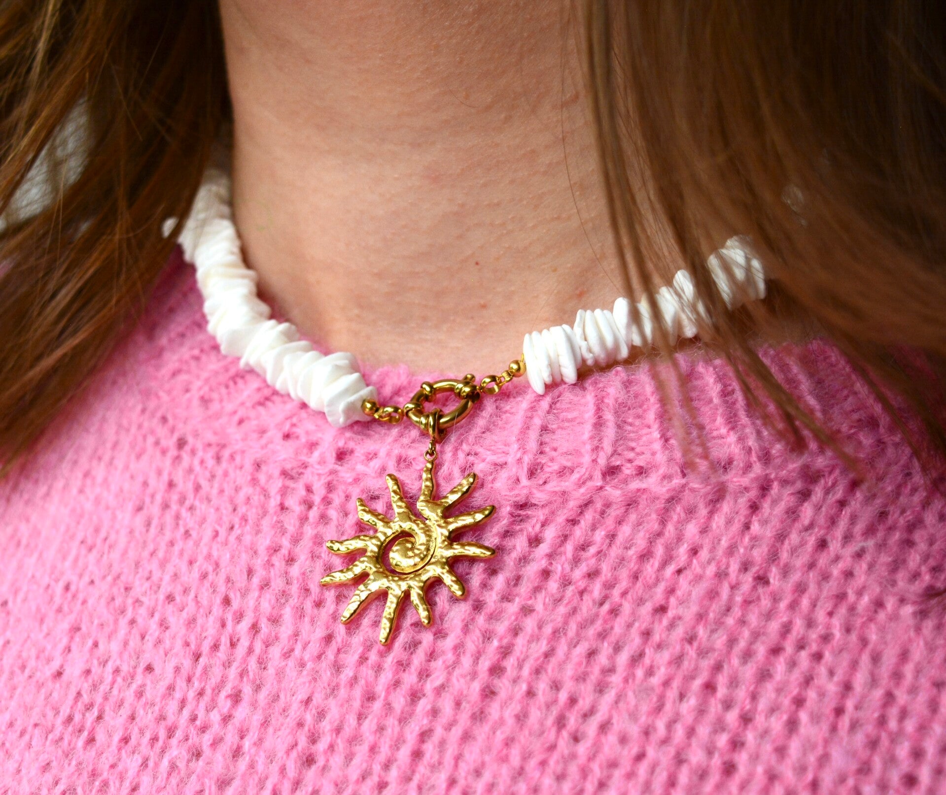 Ketting wit met bedel | zon