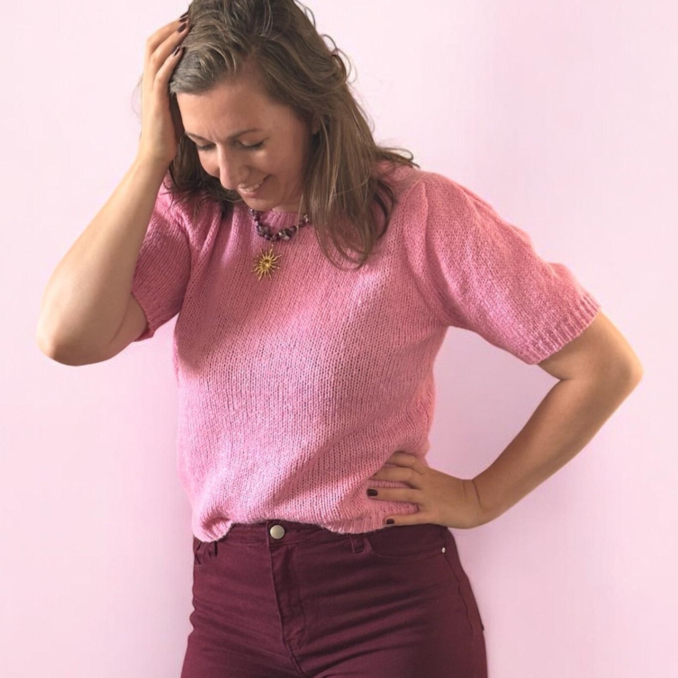 Roze T-shirt met pofmouwen