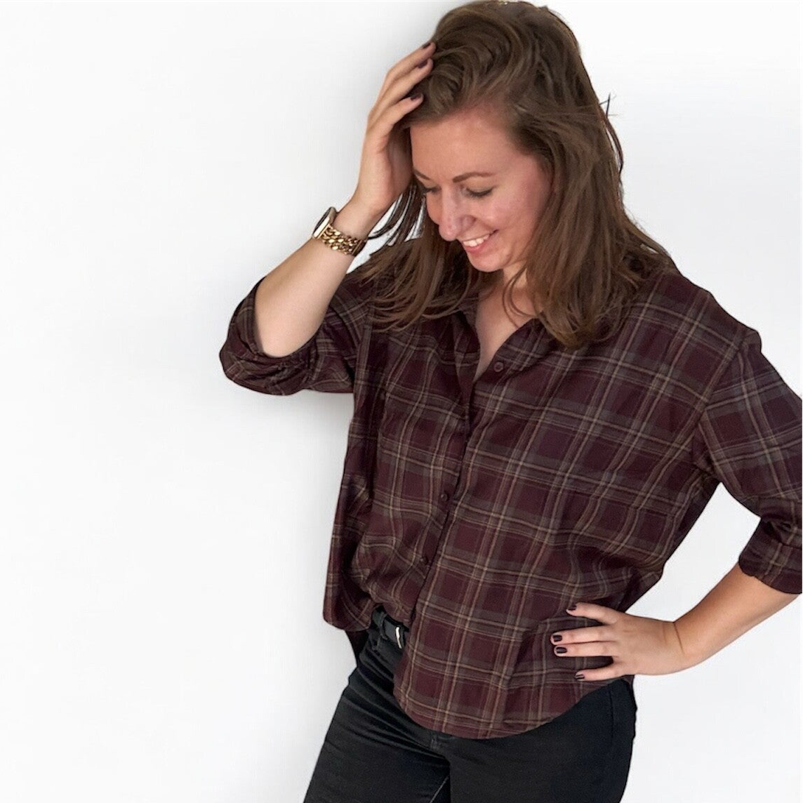 Geruite blouse | Bordeaux