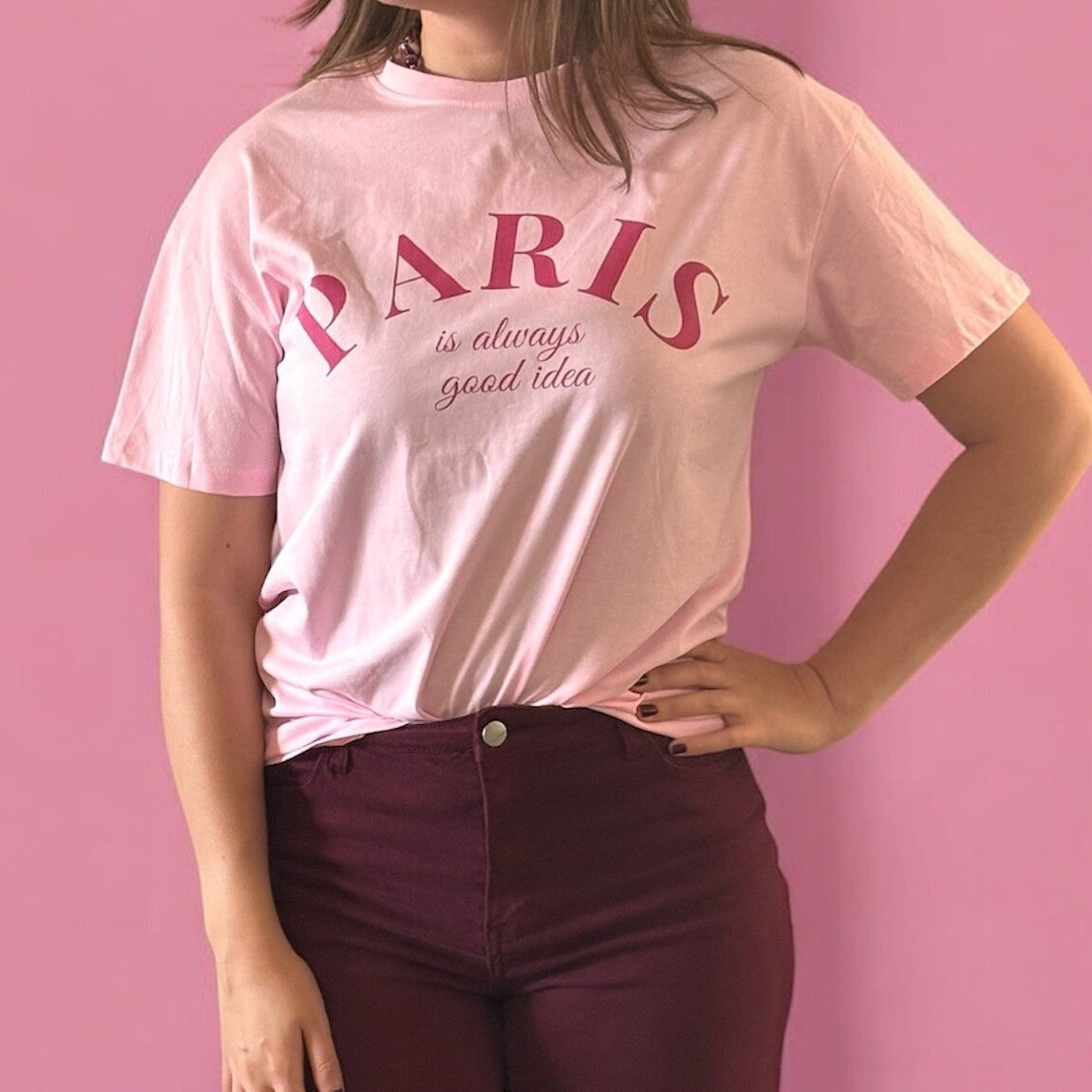Roze T-shirt met tekstprint - Paris