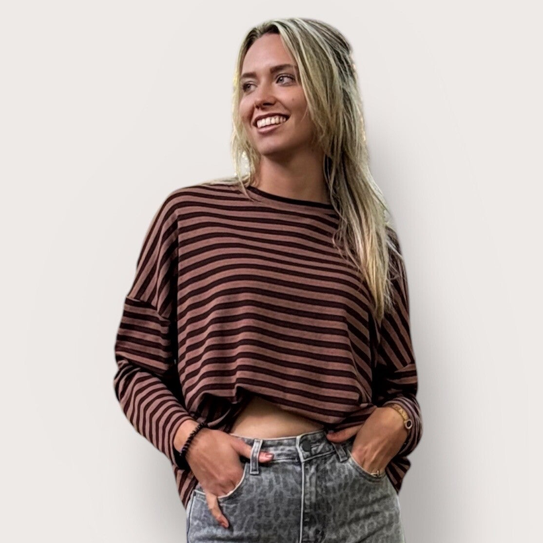 Gestreepte top | Bruin