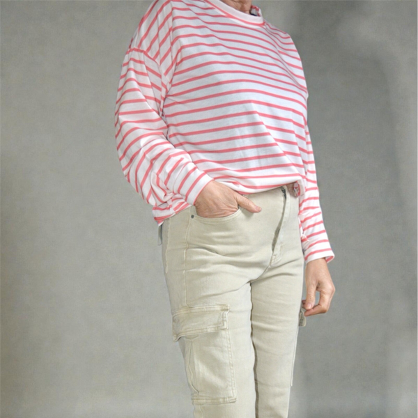 Trui gestreept wit-roze