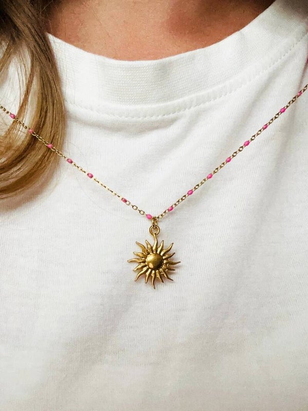 Ketting zon | goudkleur met roze