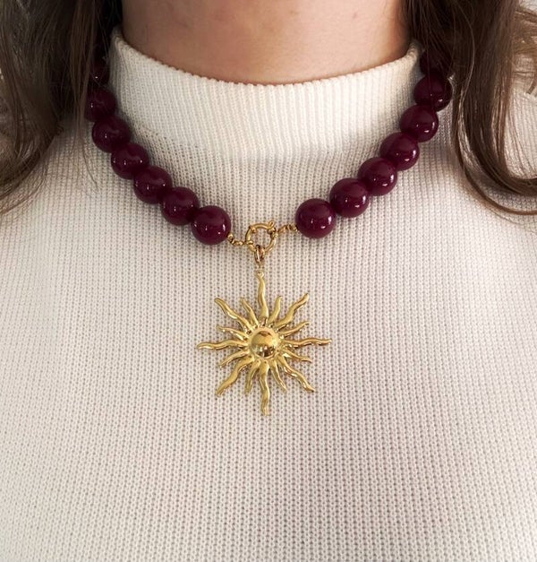 Ketting met ZON bedel | Aubergine