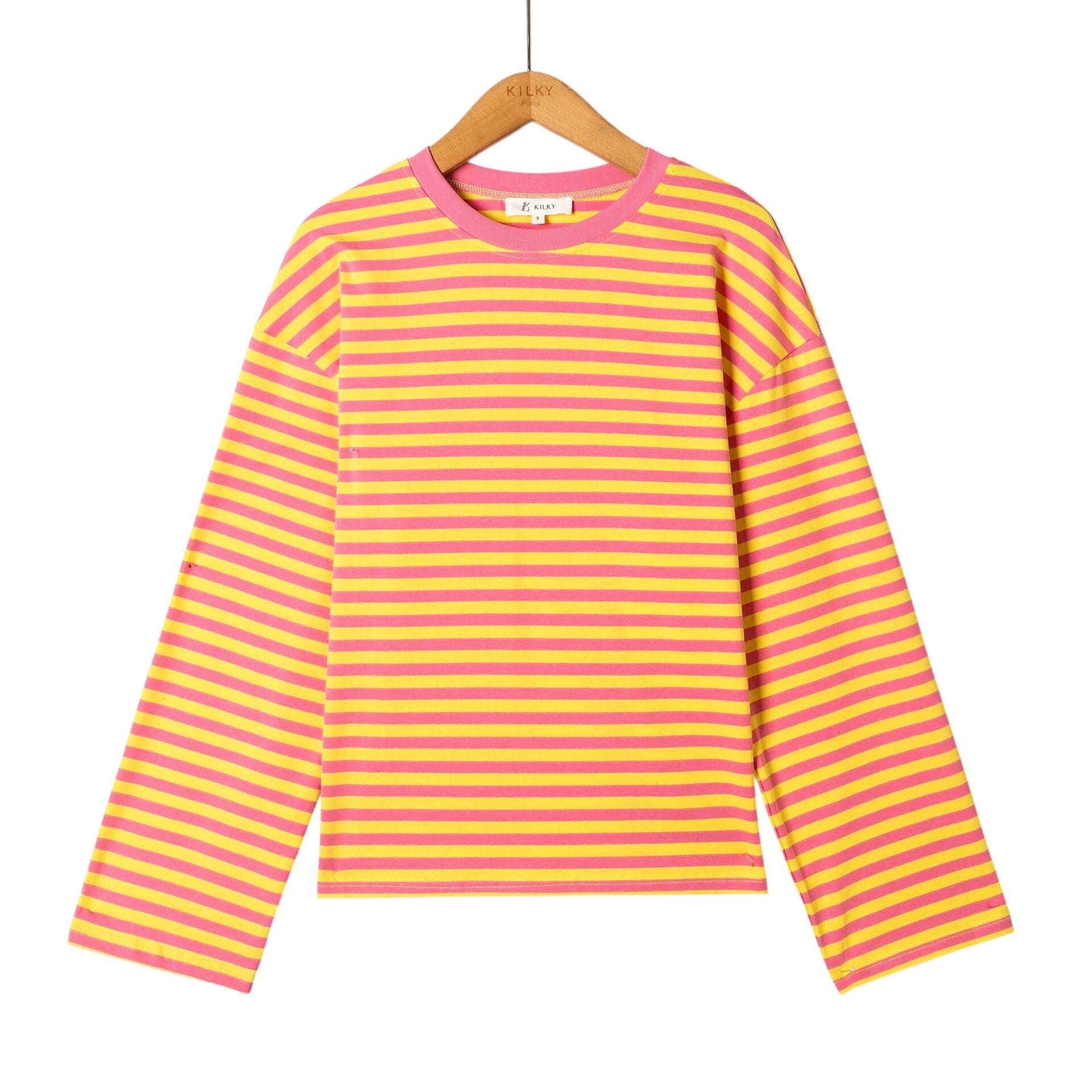 Shirt streep roze/geel